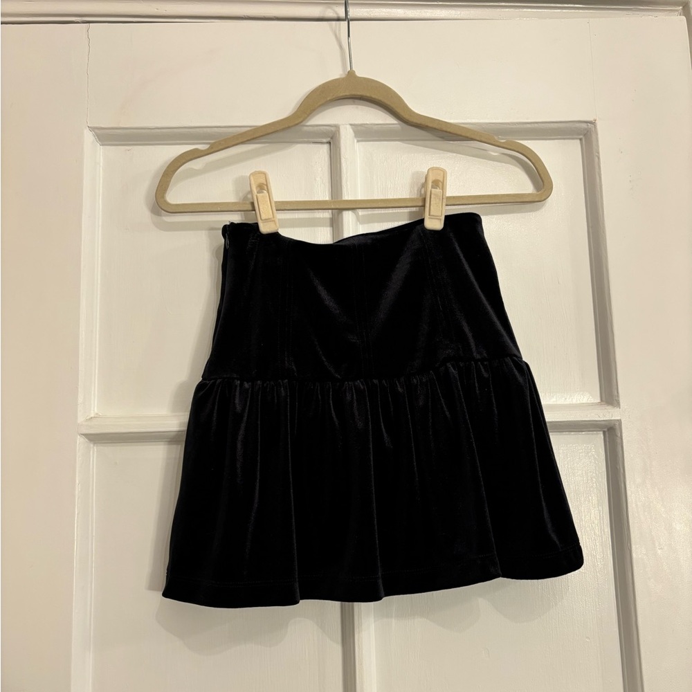 Black Velvet Drop Waist Mini Skirt
